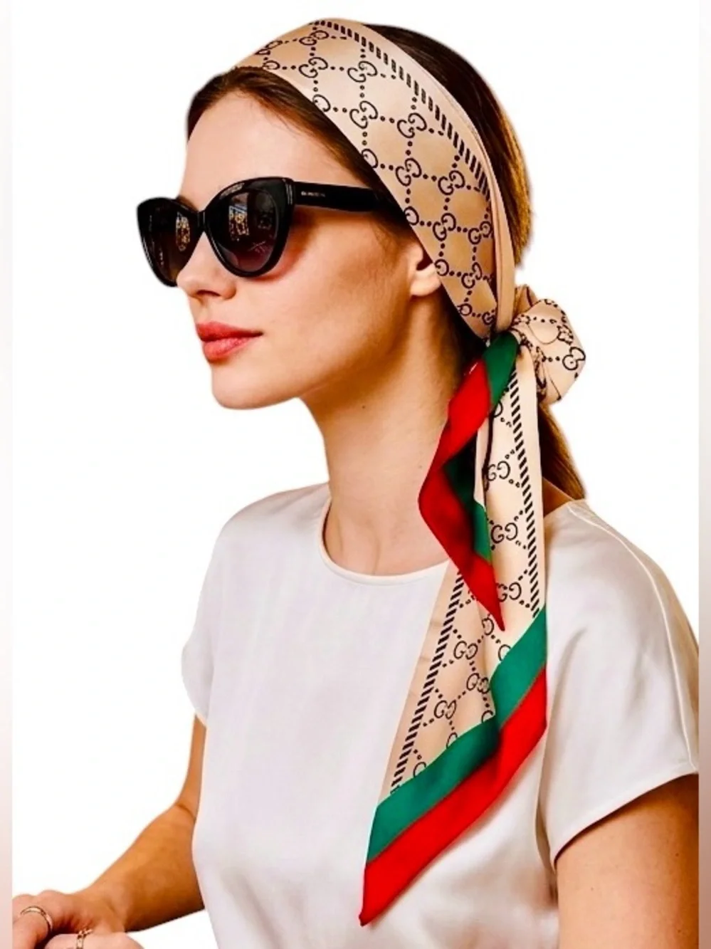 Elegant Satin Silk Twilly Scarf – Designer Inspired Stripe & Monogram Style